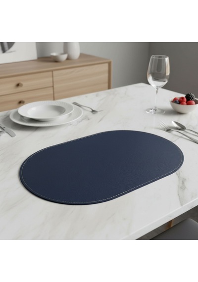 2 Adet Çift Yüz Kenar Dikişli Deri Tam Oval Amerikan Servis Supla 33x44 cm-Kolay Silinebilir Supla