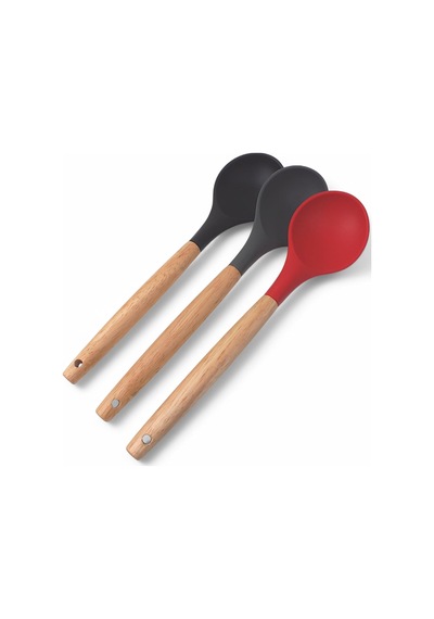 Bambu Saplı Silikon Servis Kaşığı, Bambu Uzun Silikon Servi Kaşığı 28cm 3 Renk Seçenekli, Yemek
