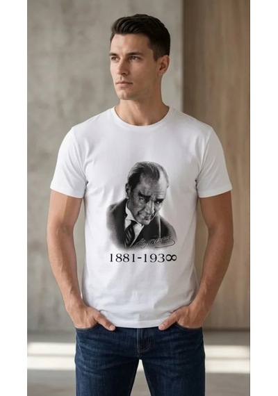 Dogutrend Erkek Atatürk Baskılı Tişört Kısa Kollu Bisiklet Yaka T-shirt - Beyaz Dogutrend Erkek Atatürk Baskılı Tişört Kısa Kollu Bisiklet Yaka T-shirt - Beyaz