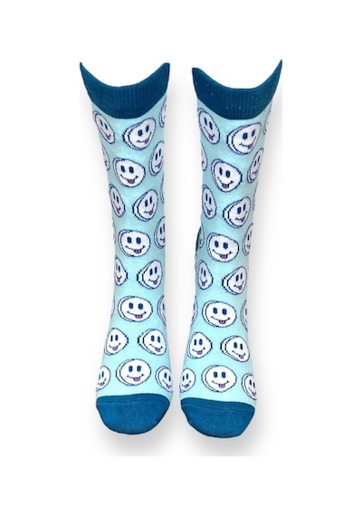 Me-vo Tekli Mavi Renkli Erkek - Kadın Unisex Esnek Nem Alabilen Pamuklu Emoji Desenli Soket Çorap Mavi