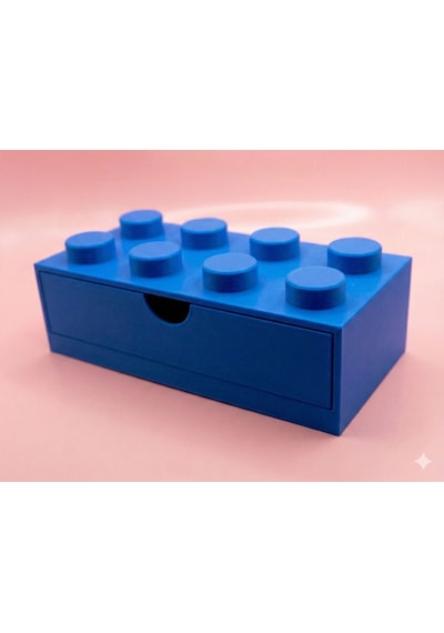 Lego Tasarımlı Mini Çekmece 4x2 Masaüstü Düzenleyici Dekoratif Saklama Kutusu Mavi
