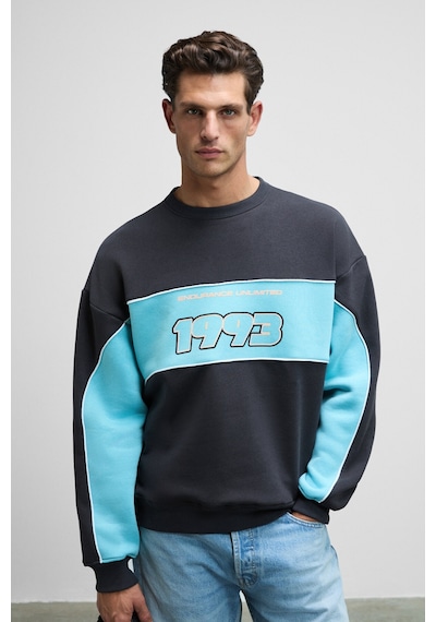 Grimelange MONTY Erkek Yuvarlak Yaka Baskılı Omuzları Yeşil Renkte Relaxed Fit Antrasit Sweatshirt