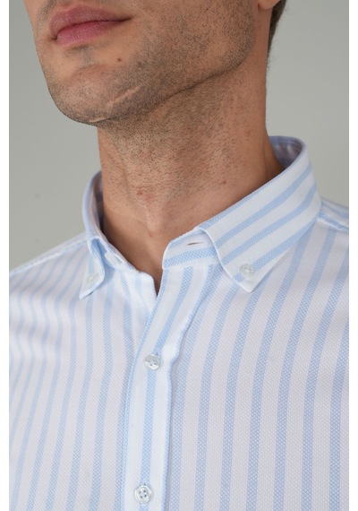 Bisse Uzun Kollu Regular Fit Çizgili Erkek Mavi Gömlek Gmczg252130 C35 Mavi