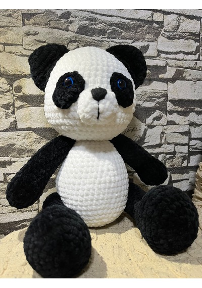 Amigurami Peluş Panda Beyaz - Siyah - Gri