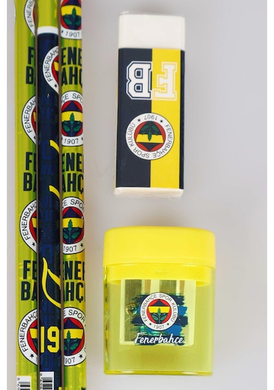 Lisanslı Fenerbahçe 3 Adet Kurşun Kalem, Silgi Ve Kalemtraş Seti Altın