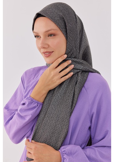 Mirsoy Scarf Halka Desen Parlak Jakar Şal - Duman Duman