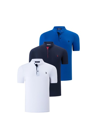 Üçlü Set T8560 Dewberry Erkek T-shırt-lacivert-beyaz-saks