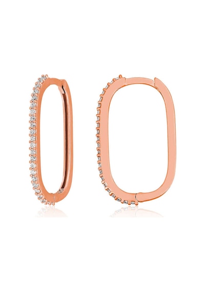 Gümüş Rose Zirkon Taşlı Halka Kadın Küpe 14 MM-Gümüş