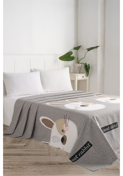 Eponj Home Doğal Pike Baskılı Mega King 230x260cm Tavşancık A.kahve-gri-pembe A.kahve-gri-pembe