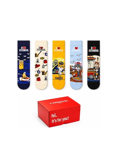 Carnaval Socks I Love İstanbul 5'li Kutulu Çorap Seti Taksi Ve Sokak Lezzetleri 2000386