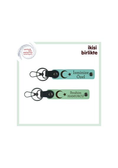 Birlikte Geçen Günleri Onurlandıran Hediye Ay Yıldızlı Deri Anahtarlık X2 Set, Turkuaz-yeşil
