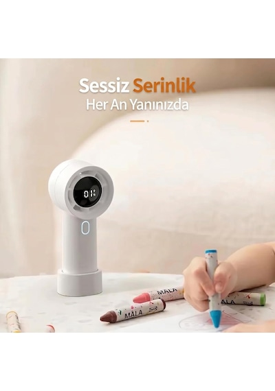 Robeve Cırak Turbo El Vantilatörü 100 Kademeli Ayarlı Güçlü Rüzgar Taşınabilir Fan Led Ekranlı Usb-c Şarjlı