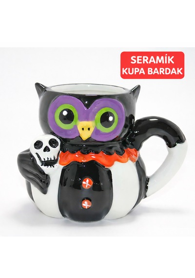 Kurukafa Tutan Baykuş Figürlü 3d Seramik Kupa Bardak Dekoratif Baykuş Kupa Sarı Siyah