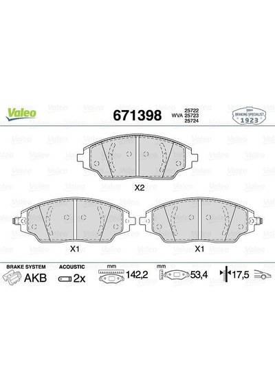 VALEO 671398 Ön Balata Chevrolet Aveo Sedan 1.2-1.4-1.6-1.3D 11 Aveo Hb 1.2-1.2 Lpg-1.4-1.6-1.3 11 14 Jant