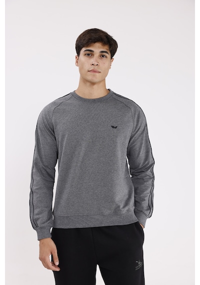 Rowinger Çift Şeritli Raglan Kol Minimal Logolu Bisiklet Yaka Sweatshirt A.melanj