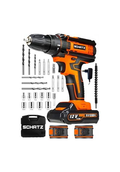 Schatz T320i487 12V Darbeli Li-ion Çift Akülü Bakır Sargılı Şarjlı Vidalama Matkap 24 Parça Setli