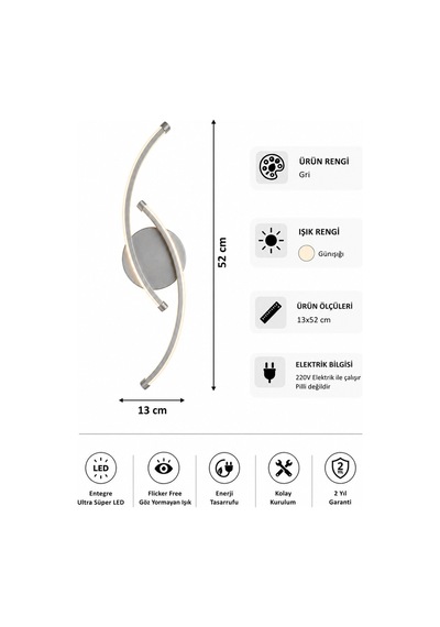 Bero Modern Led Duvar Apliği Günışığı Gri