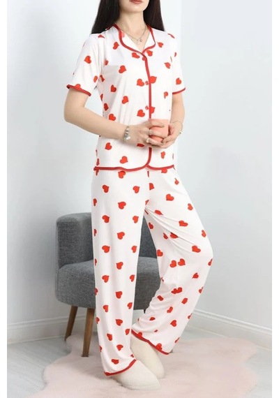 Seka Store Seka Milan 3'lü Pijama Takımı Seti Beyazkırmızı - 50596.1857. Çok Renkli