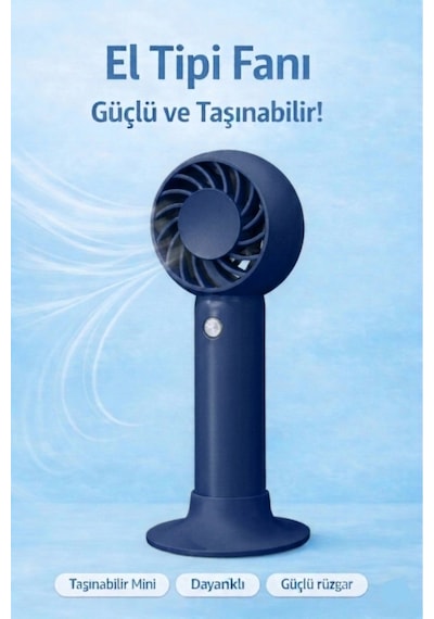 Jasper Sr-0034 Lacivert Taşınabilir Standlı Serinletici Fan 3 Hız Ayarlı , Typ-c Şarjlı Fan Masaüstü Fan Vantilatör 2w-5