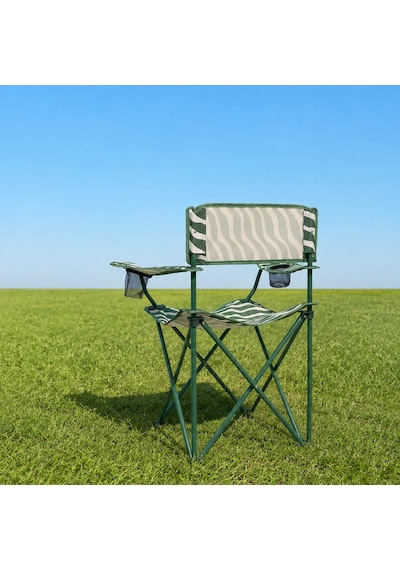 Living Zebra Desen Kamp Sandalyesi - Yeşil - 50x50x78 Cm Çok Renkli