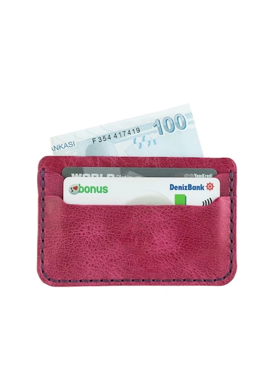 Twingold İsme Özel Yatay Kartlık - %100 Rainbow Deri - A011001 - Fuşya Fuşya