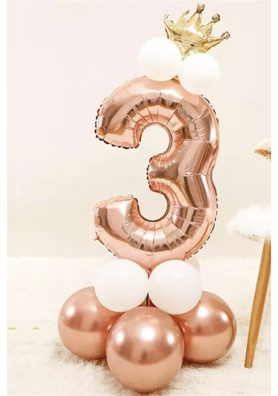 Rose 3 Rakamı Taçlı Balon Set Rose