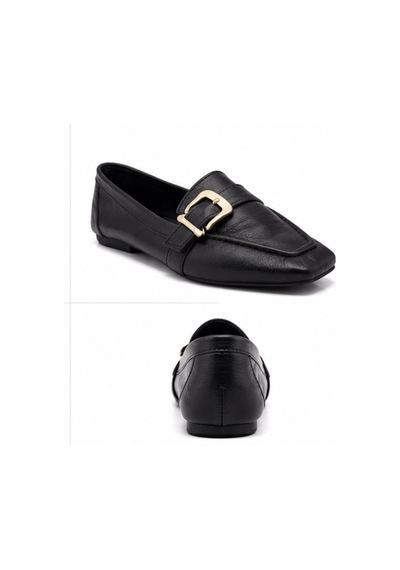 N Napa Shoe Np.19201-2.siyah Napa Shoe Kadın Siyah Tokalı Hakiki Deri Loafer Babet Günlük & Klasik Ayakkabı