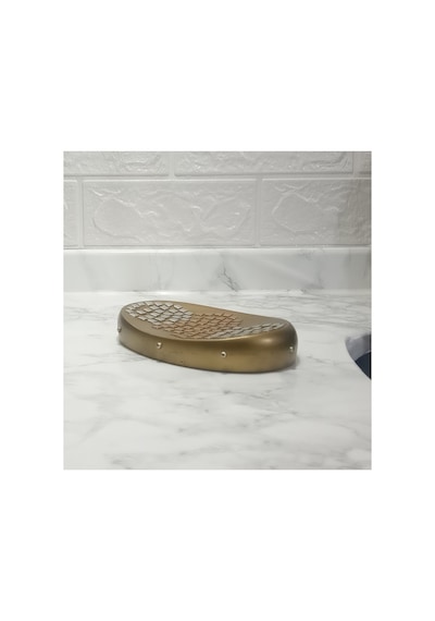 Buççin Online Mağaza Sabunluk Altın Mozaik Model Poliresin 12x9x4cm Banyo Seti Reçine Altın Çok Renkli