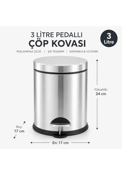 Kapaklı Küçük Plastik Banyo Çöp Kutusu 3 Litre Siyah Modern Kavisli Ayak Pedallı Çöp Kovası Mini Mutfak Çöp Çok Renkli