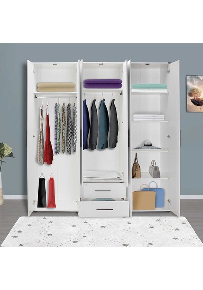 White 6 Kapaklı 2 Çekmeceli Gardırop-mat Beyaz 206x213x52 Cm Gxyxd