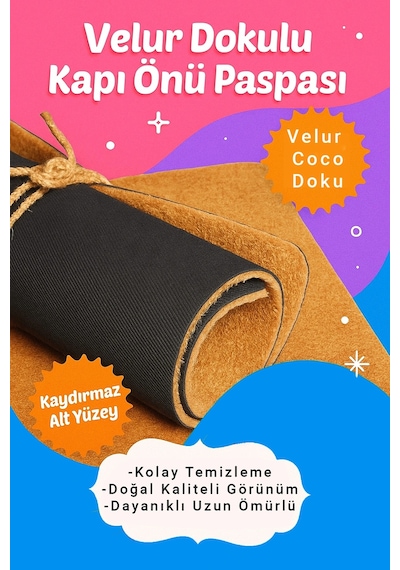 Valerine Life Velür Coco Dokulu Welcome Hoş Geldiniz Kapı Önü Dış Mekan Paspası 45x70cm 27ycm260101 Kahverengi