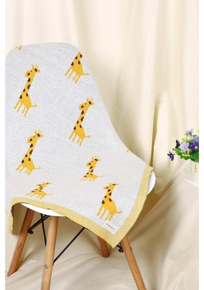 Kız Ve Erkek Bebek Için Triko Örgü Bebek Battaniyesi Sarı Zürafa 90cm X110cm Hardal4 Hardal4
