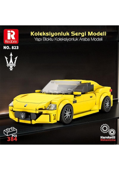 Reobrix Technic 823 1/24 Granturismo Maserati Sarı Spor Araba Yaratıcı Yapı Blok Seti Building Blocks - 384 Parça