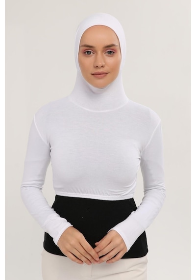 Altobeh Uzun Kollu Boyunluklu Boneli Yarım Body Beyaz Çok Renkli