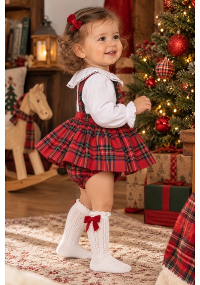 Babyhola Ekose Desen Salopet Etekli Body Ve Fırfırlı Gömlek %100 Pamuk Kız Bebek Yılbaşı Takımı Kırmızı Babyhola Ekose Desen Salopet Etekli Body Ve Fırfırlı Gömlek %100 Pamuk Kız Bebek Yılbaşı Takımı Kırmızı