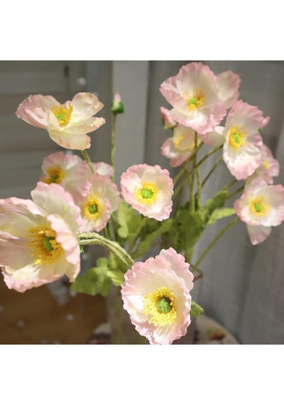 Yapay Çiçek Gelincik Çiçeği Pembe Açık Renk 3 Çiçek 1 Tomurcuk 59cm Pembe