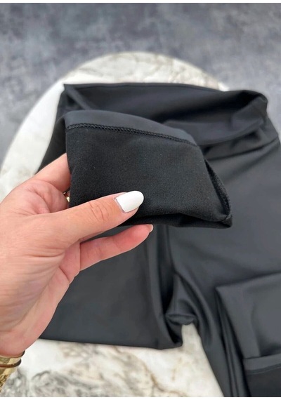 Butik Yüksek Bel Şardonlu Korseli Toparlayıcı Mat Deri Tayt Mat Siyah