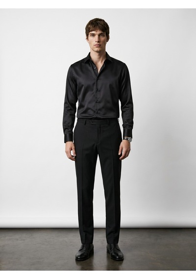 Baselco Elegance Pamuk Saten Slim Fit Gömlek Siyah