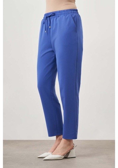 Mizalle Beli Lastik Bağcıklı Mavi Pantolon Mavi