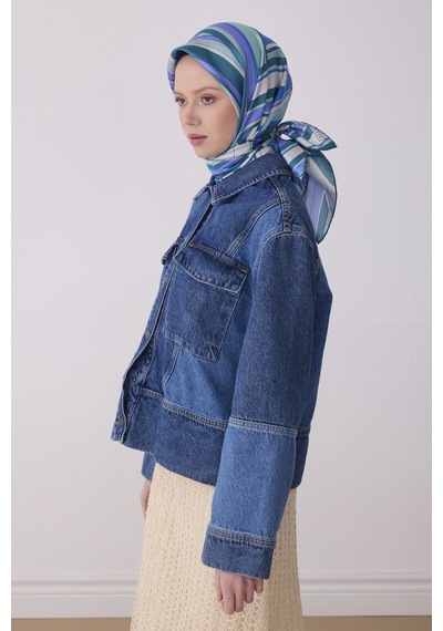 Belli Geometrik Desen İpek Twill Eşarp - 2026 İlkbahar-yaz T 4311 Mavi-Lacivert