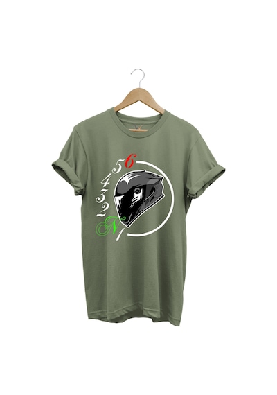 Motorcu Motorsiklet Vites Geçişleri Ve Kask Tasarımlı 1n23456 %100 Pamuk Regular Fit Haki T-shirt Haki
