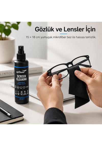 Ekran Temizleme Seti, 250 Ml Sprey, Büyük Mikrofiber Bez Ve 15 18 Cm Gözlük Bezi, Laptop, Tv, Monitör, Telefon, Tablet, Araç Ekranı Ve Lensler İçin