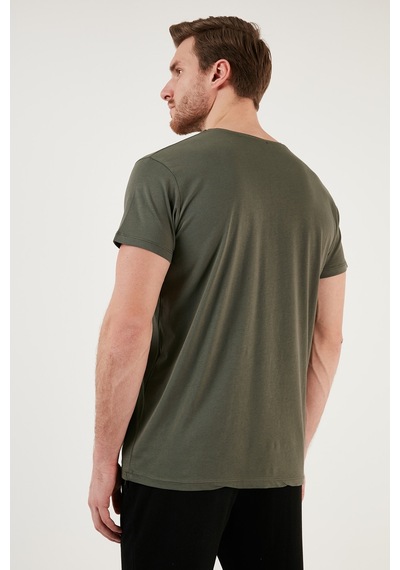 Buratti Pamuklu Slim Fit Bisiklet Yaka Yazılı Erkek T Shirt 541Enjoy Haki