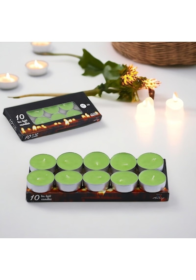 Tealight Mum 10x10 Gr Dekoratif Mumu Kandil Hediyelik Fitilli Mumluk Şamdan Yeşil Renk Kokusuz Çok Renkli