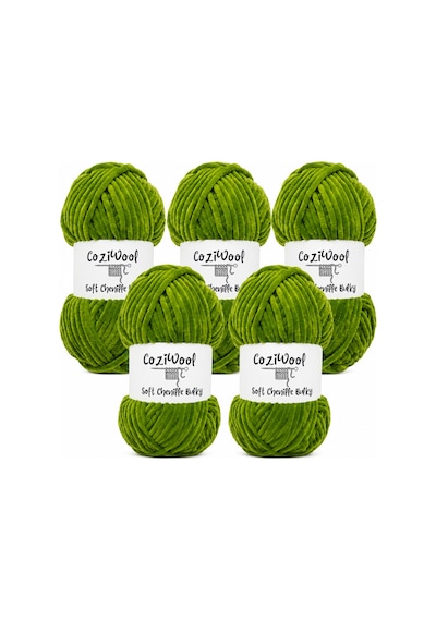 Kadife İp Soft Chenille Bulky 5'li Paket 5x100 Gr 120 Mt El Örgü İpi Fıstık Yeşili - 875823131