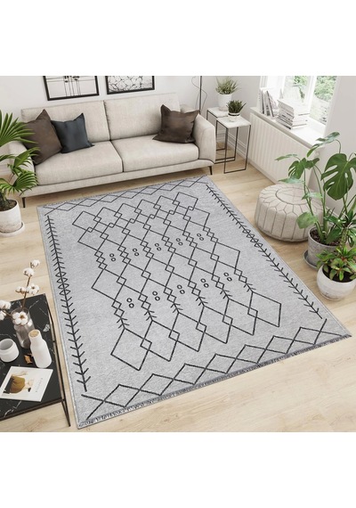 Palermo-6816a Antrasit Gri Çift Taraflı Yıkanabilir Dokuma Kolay Temizlenir Halı Kilim