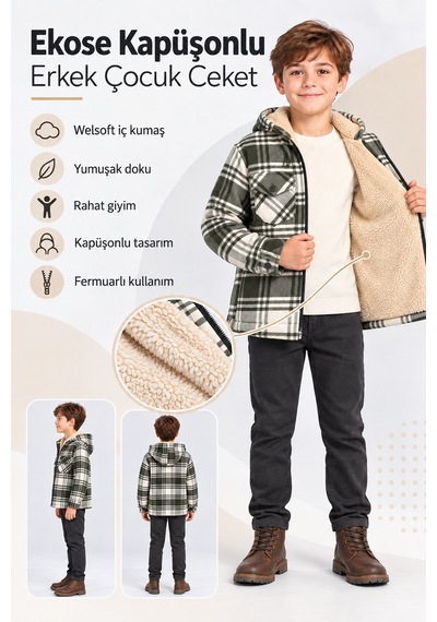 Ahengim Erkek Çocuk Ekose Kapüşonlu Fermuarlı Peluş Astarlı Ceket Mont Oduncu Gömlek Ak1665 Yeşil Ahengim Erkek Çocuk Ekose Kapüşonlu Fermuarlı Peluş Astarlı Ceket Mont Oduncu Gömlek Ak1665 Yeşil