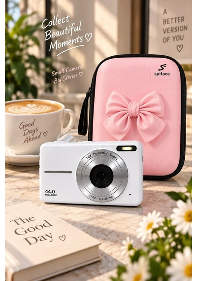 Magicool 4k Figürlü Çantalı Dijital Video Kamera 44mp 16x Zoom Işıklı Kart Dijital Fotoğraf Makinesi Beyaz