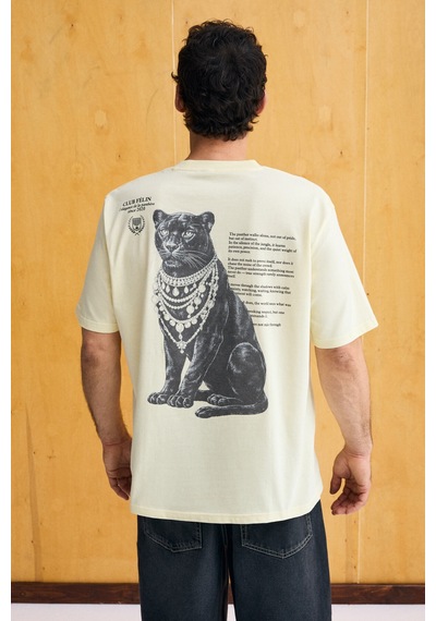 Grımelange Gıganest Erkek %100 Organik Pamuklu Baskı Detaylı Yuvarlak Yaka Sarı T-shirt