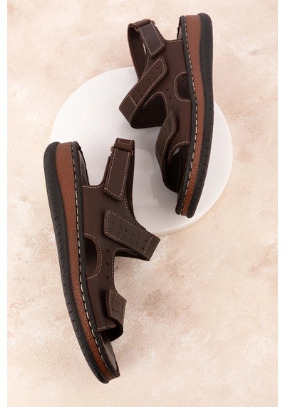 Gondol Unisex Hakiki Deri Cırtlı Ayarlanabilir Rahat Sandalet Hkm.31 Kahverengi